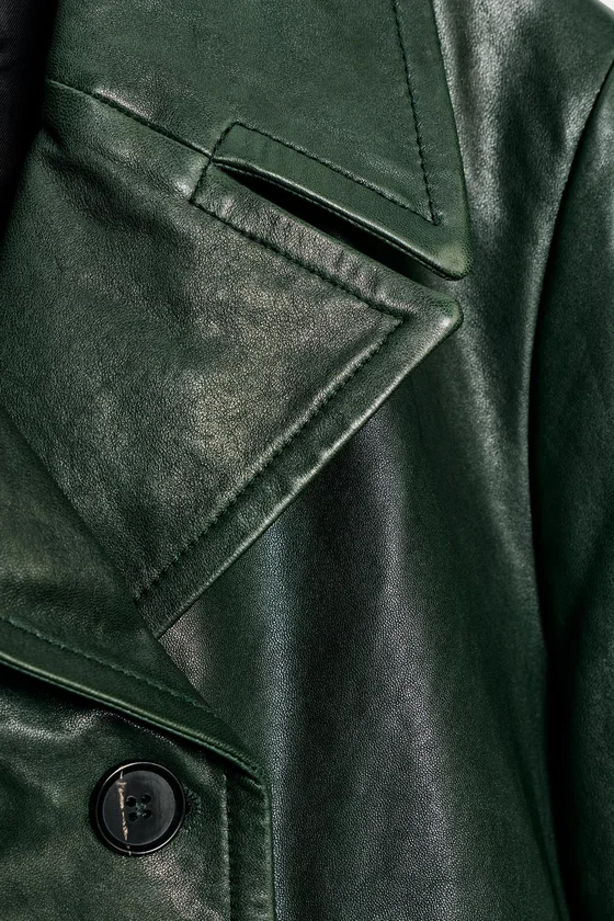 Укороченный кожаный блейзер с двубортной застежкой Zara «ZW» 