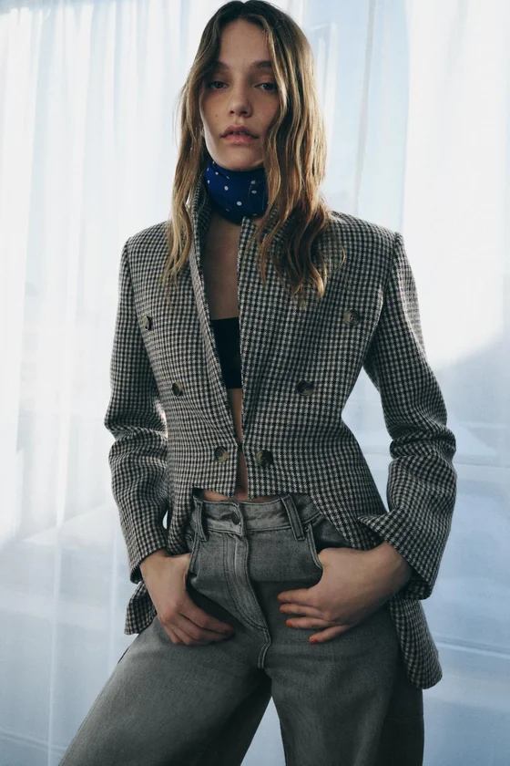 АСИММЕТРИЧНЫЙ БЛЕЙЗЕР В КЛЕТКУ ИЗ ШЕРСТЯНОЙ ТКАНИ — коллекция Zara «ZW» 