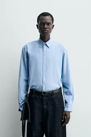 Рубашка свободного кроя в полоску- Заказать в России