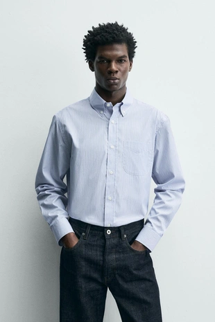 Рубашка из рельефной ткани в полоску- Заказать в России