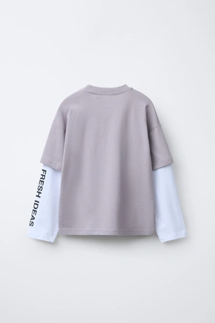 Лонгслив с двойными рукавами и надписью- Заказать в России