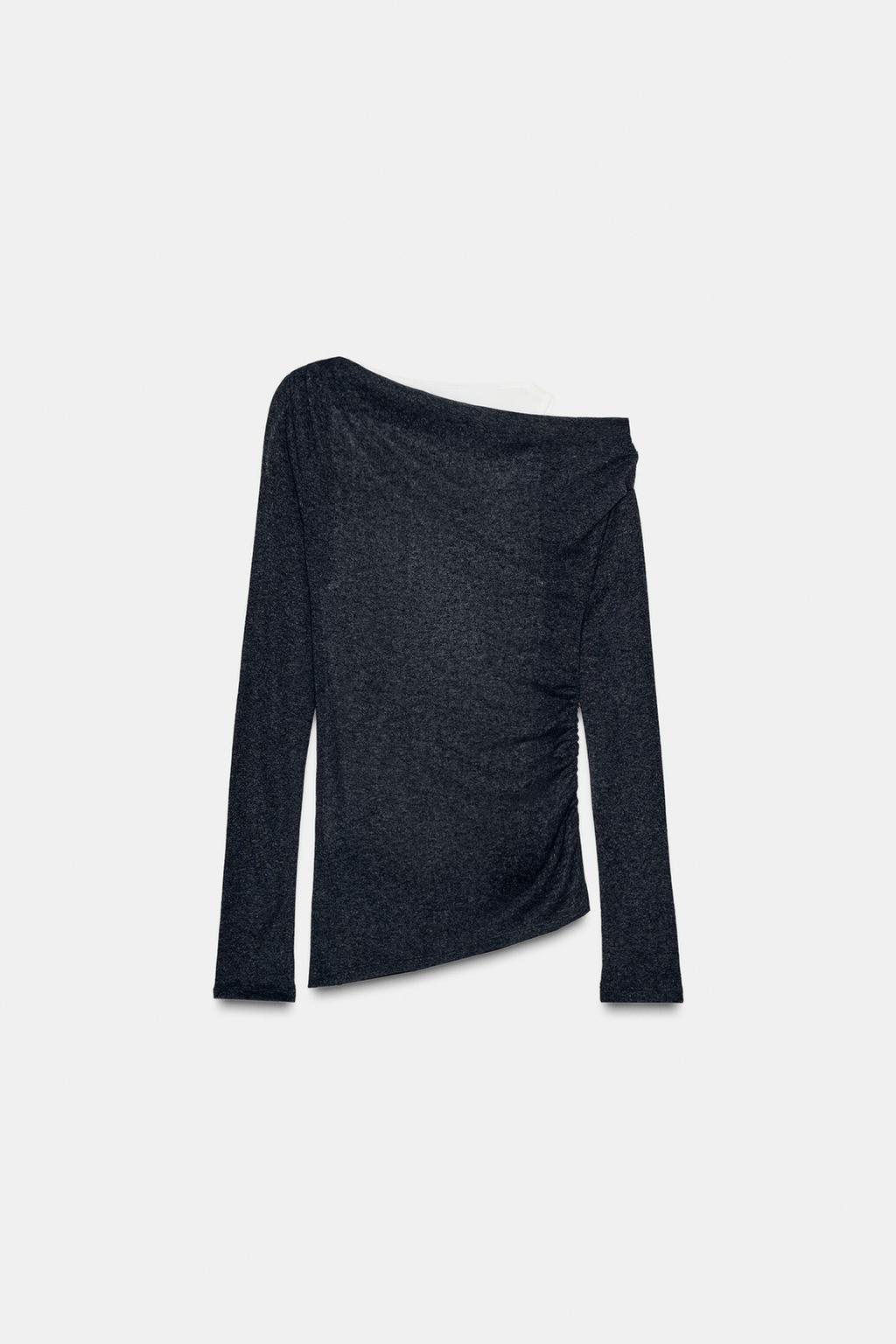 ФУТБОЛКА АСИММЕТРИЧНОГО КРОЯ С ЭФФЕКТОМ ДВОЙНОЙ ТКАНИ