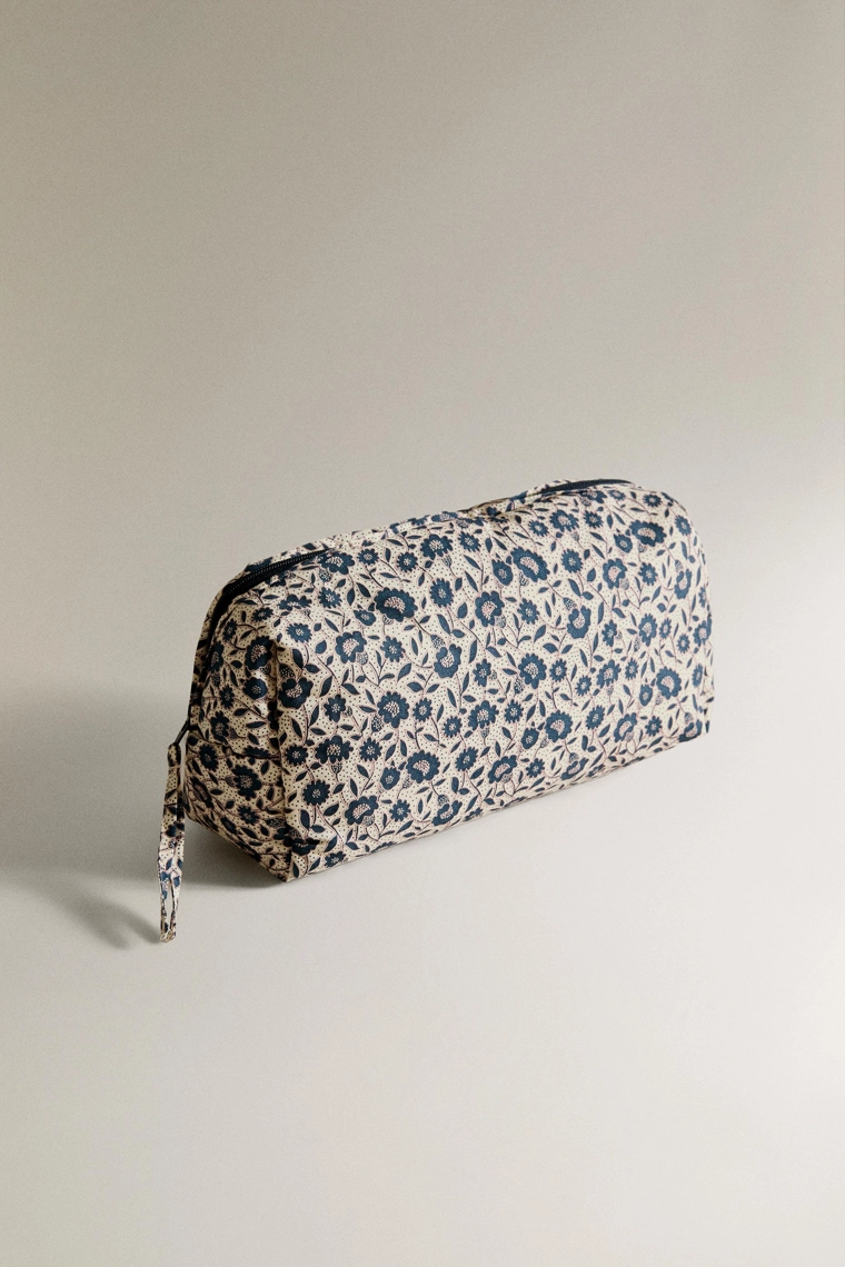 Детский синий хлопковый косметичка с цветочным принтом