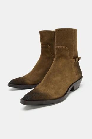 Кожаные ботинки с эффектом потертости- Заказать в России