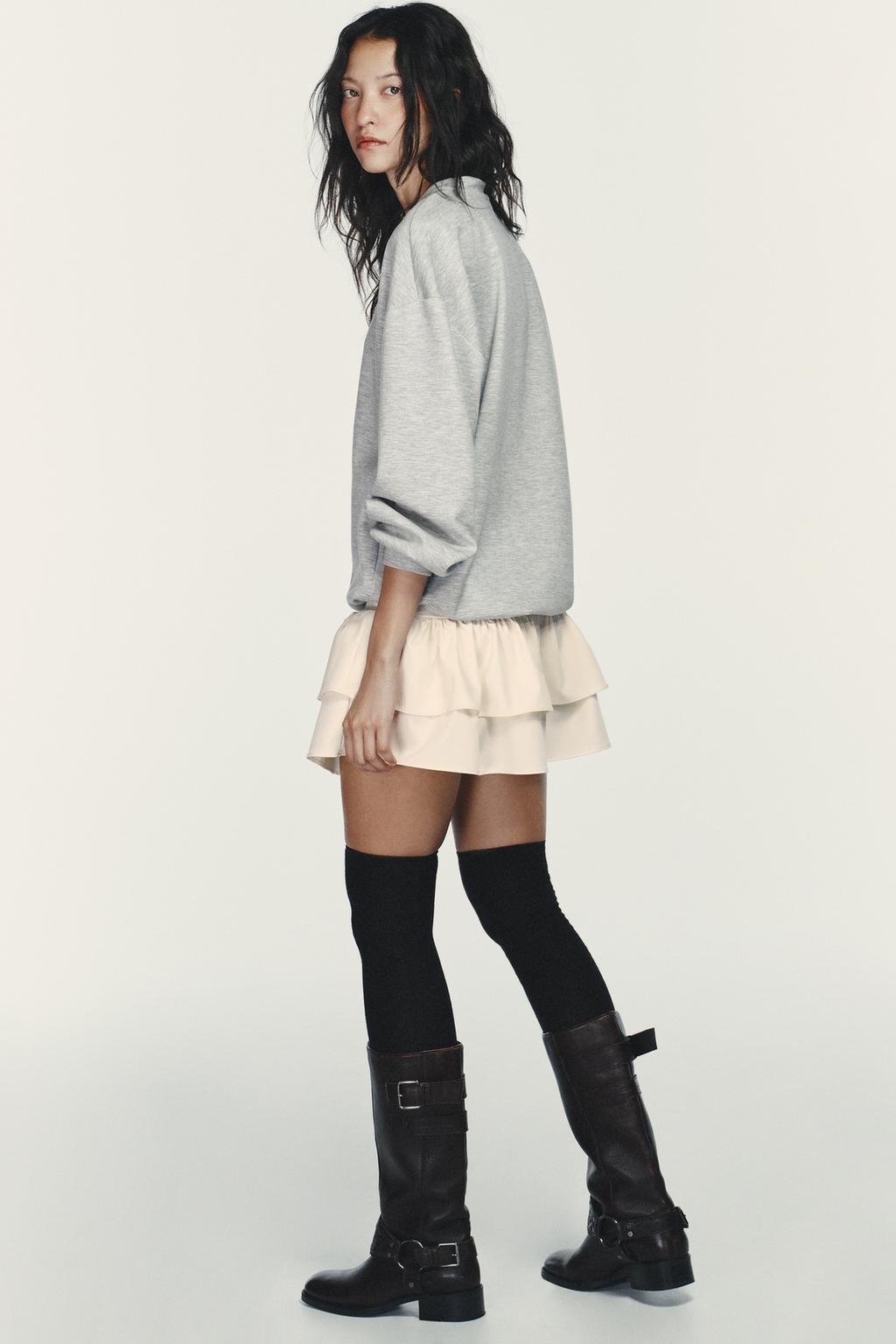 КОРОТКОЕ КОМБИНИРОВАННОЕ ПЛАТЬЕ С ВОЛАНАМИ