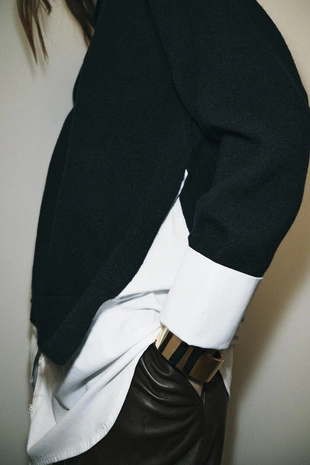 Свитер с комбинированным поплином- Заказать в России