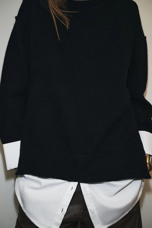 Свитер с комбинированным поплином- Заказать в России