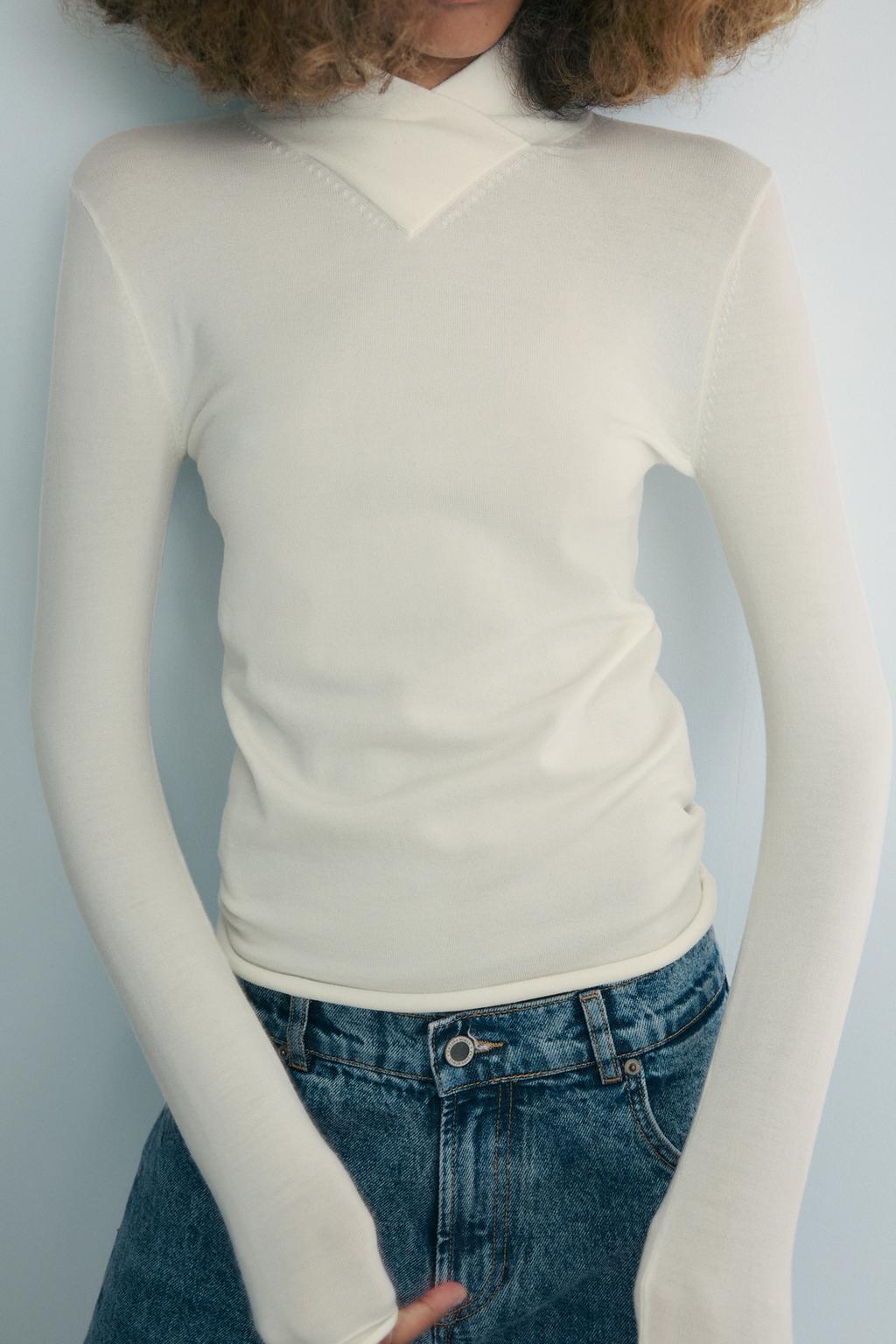 СВИТЕР ИЗ СМЕСОВОЙ ШЕРСТИ С ПЕРЕКРЕЩЕННЫМ ВОРОТНИКОМ