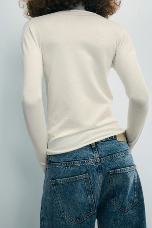 Ecru | 2893/194/712 - Zara Свитер из смесовой шерсти с перекрещенным воротником