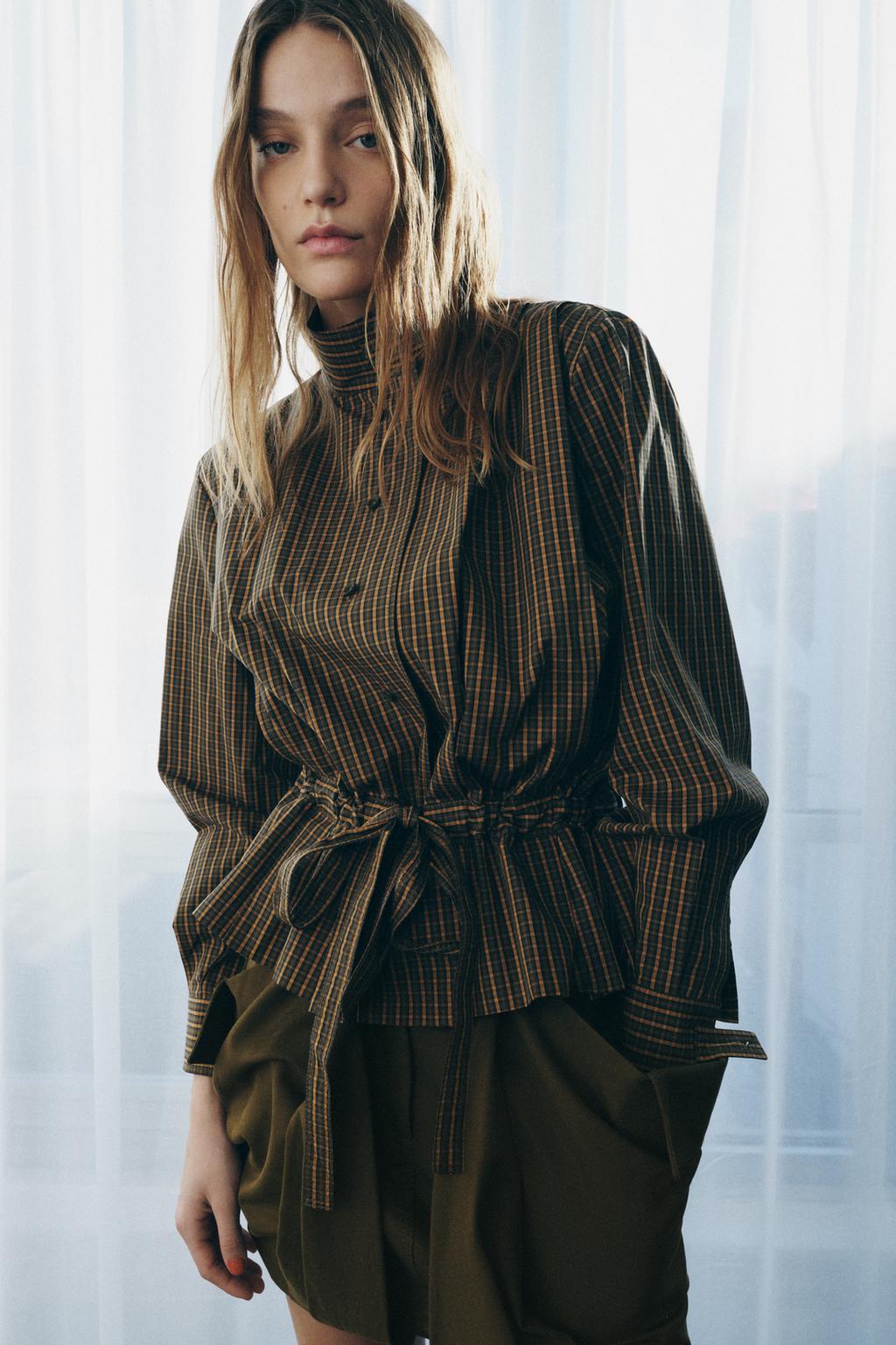 РУБАШКА ИЗ ХЛОПКА В КЛЕТКУ С ЗАВЯЗКАМИ — ZW COLLECTION