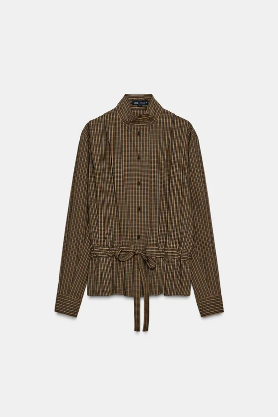 РУБАШКА ИЗ ХЛОПКА В КЛЕТКУ С ЗАВЯЗКАМИ — коллекция Zara «ZW»