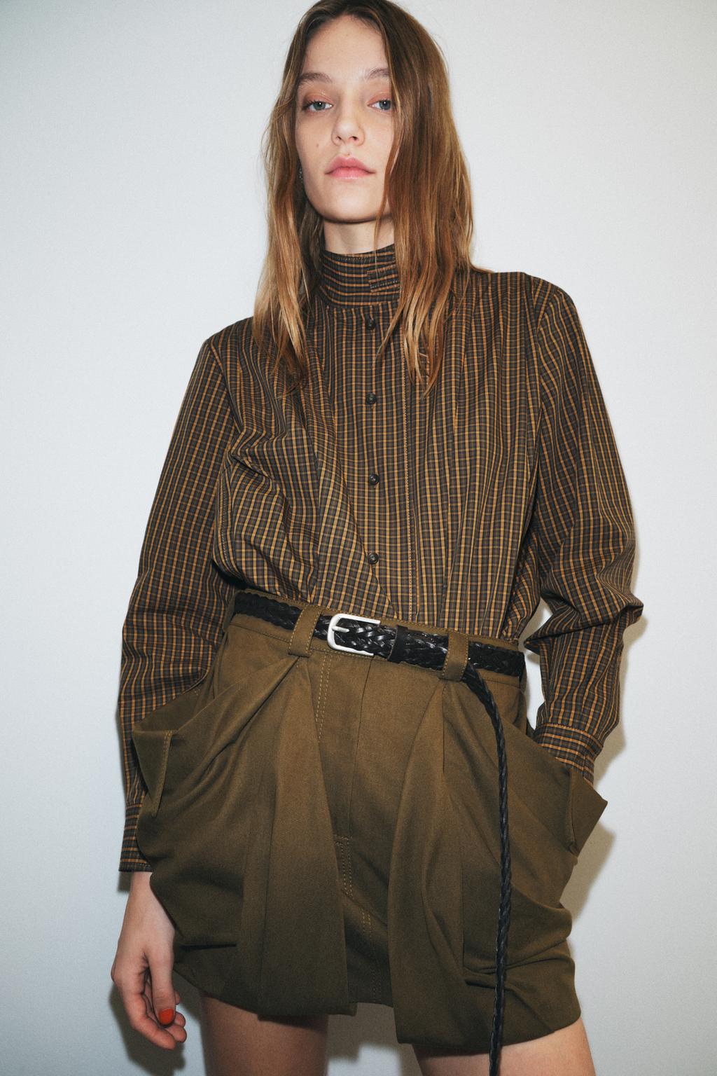 РУБАШКА ИЗ ХЛОПКА В КЛЕТКУ С ЗАВЯЗКАМИ — ZW COLLECTION