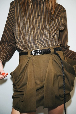 Купить Zara Рубашка из хлопка в клетку с завязками — ZW COLLECTION