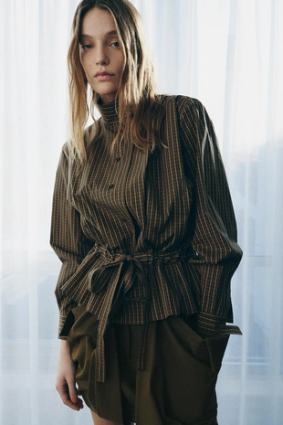 Рубашка из хлопка в клетку с завязками — ZW COLLECTION- Заказать в России