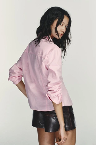 Однотонная рубашка из поплина- Заказать в России