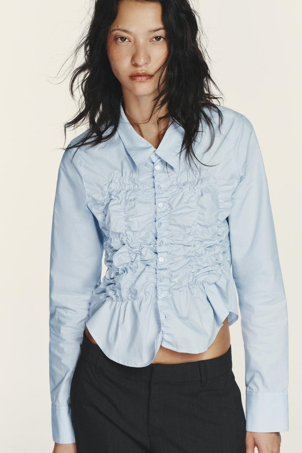 РУБАШКА ИЗ ПОПЛИНА С ЭЛАСТИЧНЫМИ СБОРКАМИ