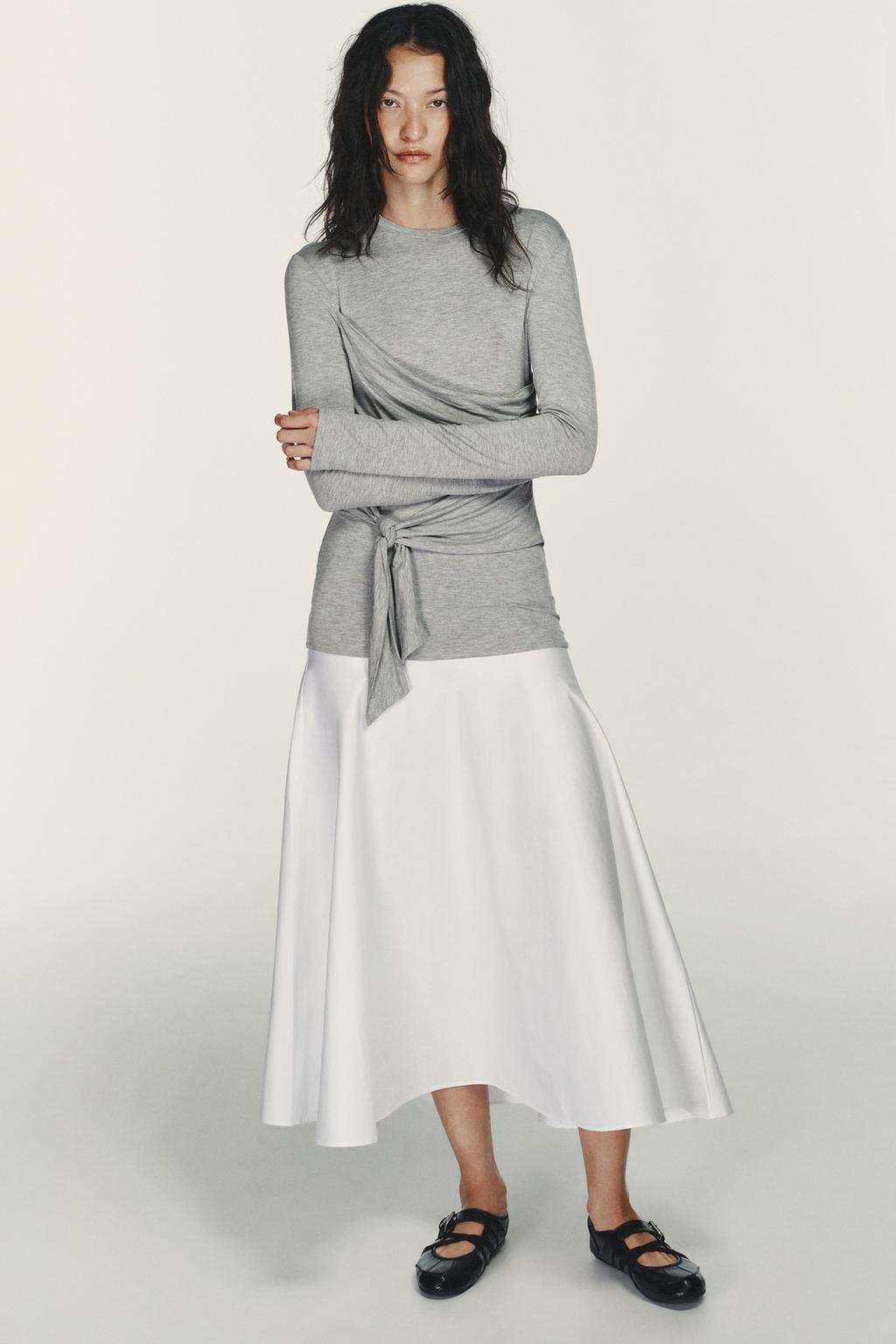 КОМБИНИРОВАННОЕ ПЛАТЬЕ МИДИ С ЗАВЯЗКАМИ