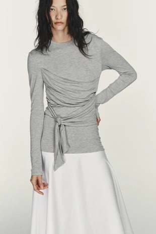 Комбинированное платье миди с завязками- Заказать в России