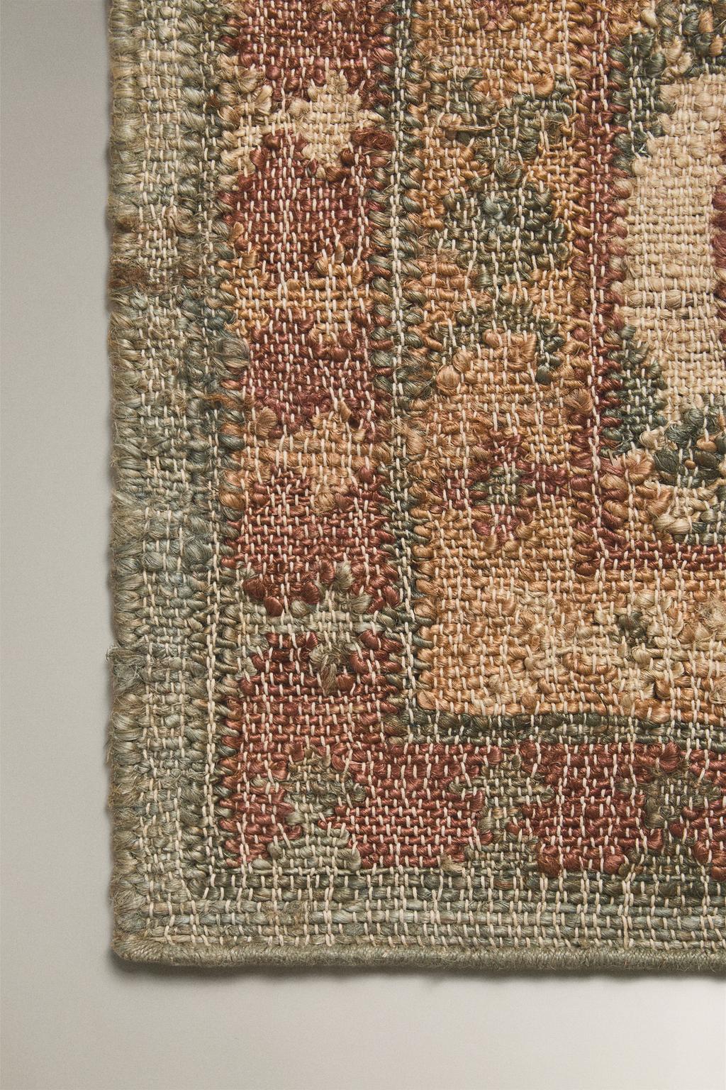 Джутовый ковер с цветочным принтом