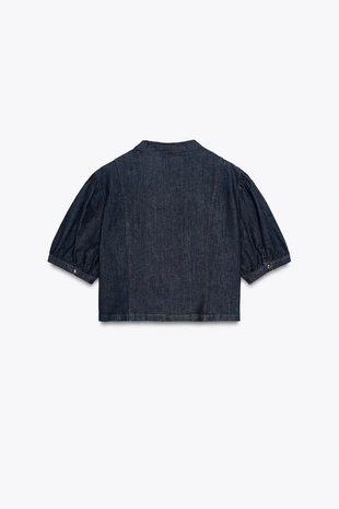 Джинсовая рубашка Z1975 с короткими рукавами-буфами- Заказать в России