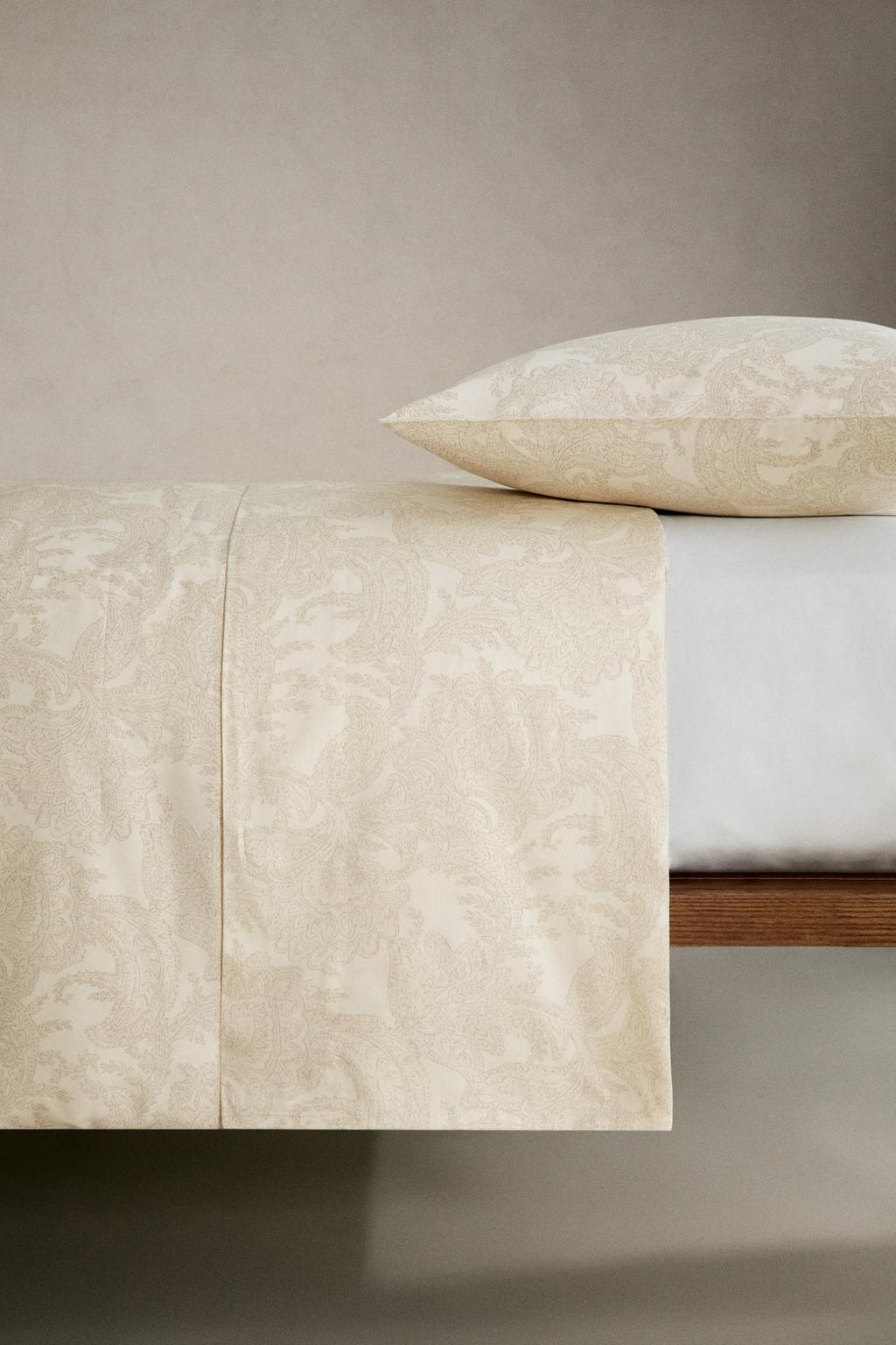 Простыня с рисунком пейсли из хлопкового сатина