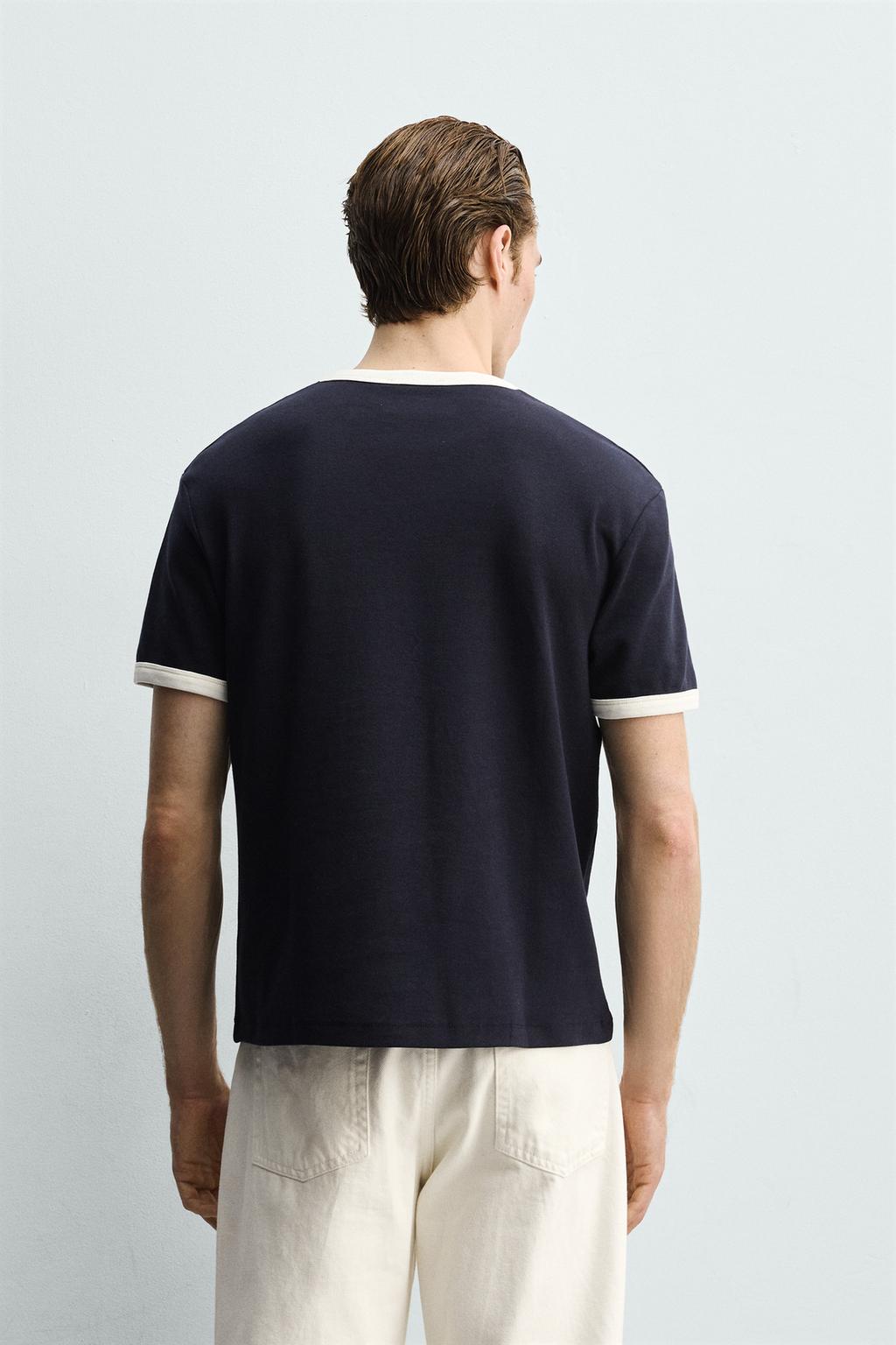 ФУТБОЛКА В РУБЧИК С КОНТРАСТНОЙ ОТДЕЛКОЙ БАЗОВАЯ