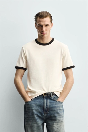 Базовая футболка в рубчик с контрастными деталями- Заказать в России