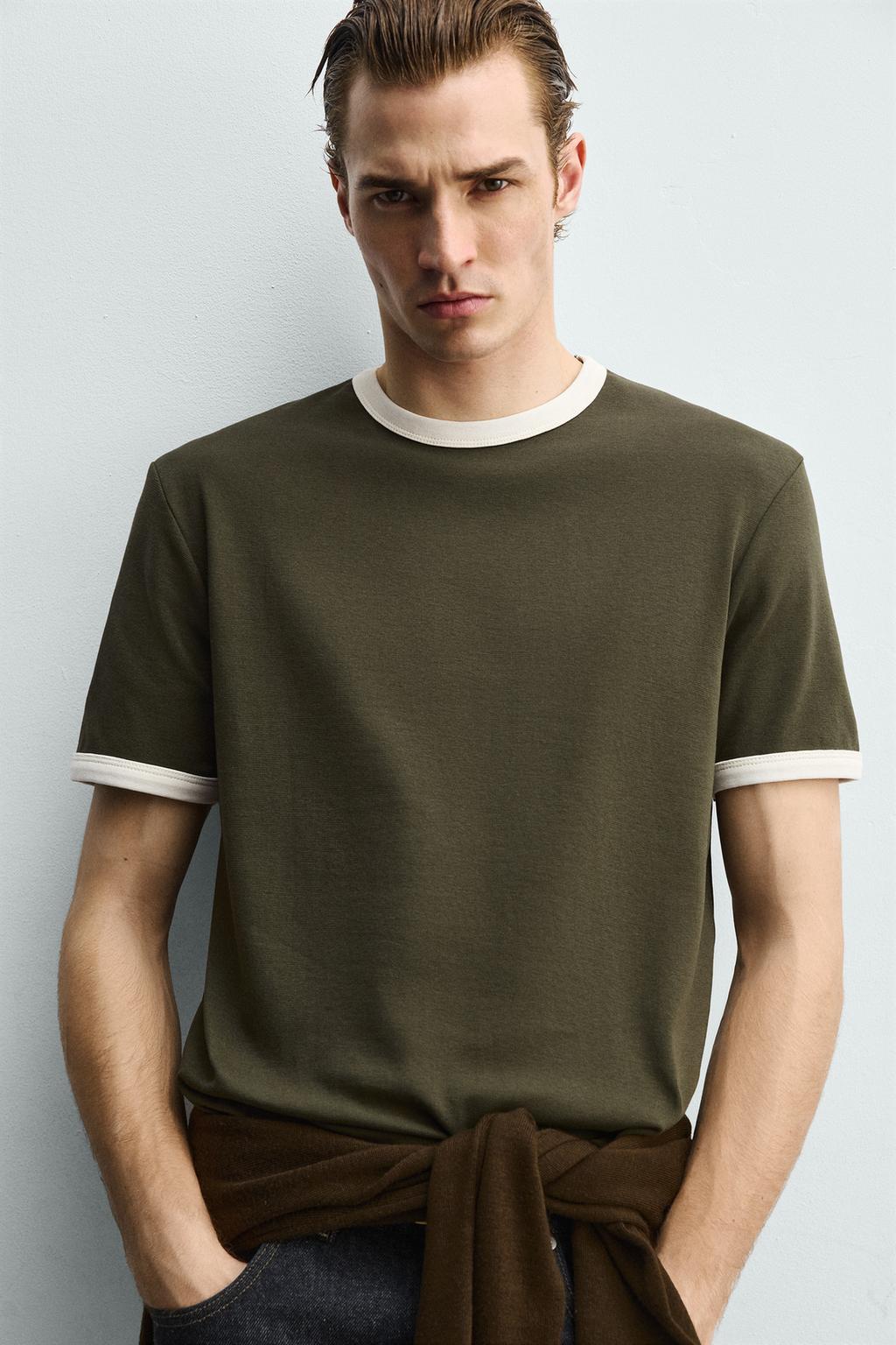 ФУТБОЛКА В РУБЧИК С КОНТРАСТНОЙ ОТДЕЛКОЙ БАЗОВАЯ