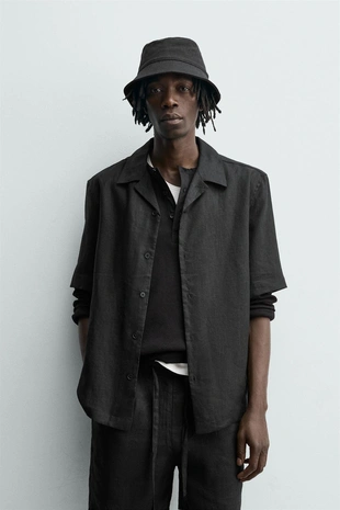 Рубашка свободного кроя из 100% льна- Заказать в России