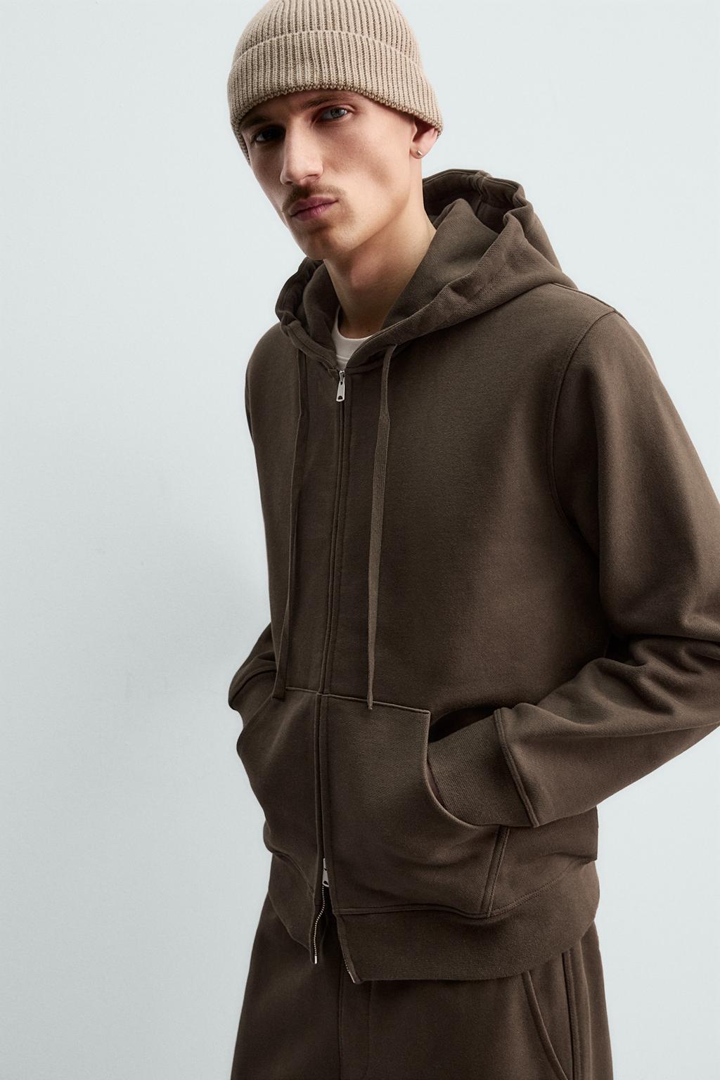 ТОЛСТОВКА НА МОЛНИИ С КАПЮШОНОМ ИЗ ПЛОТНОЙ ТКАНИ