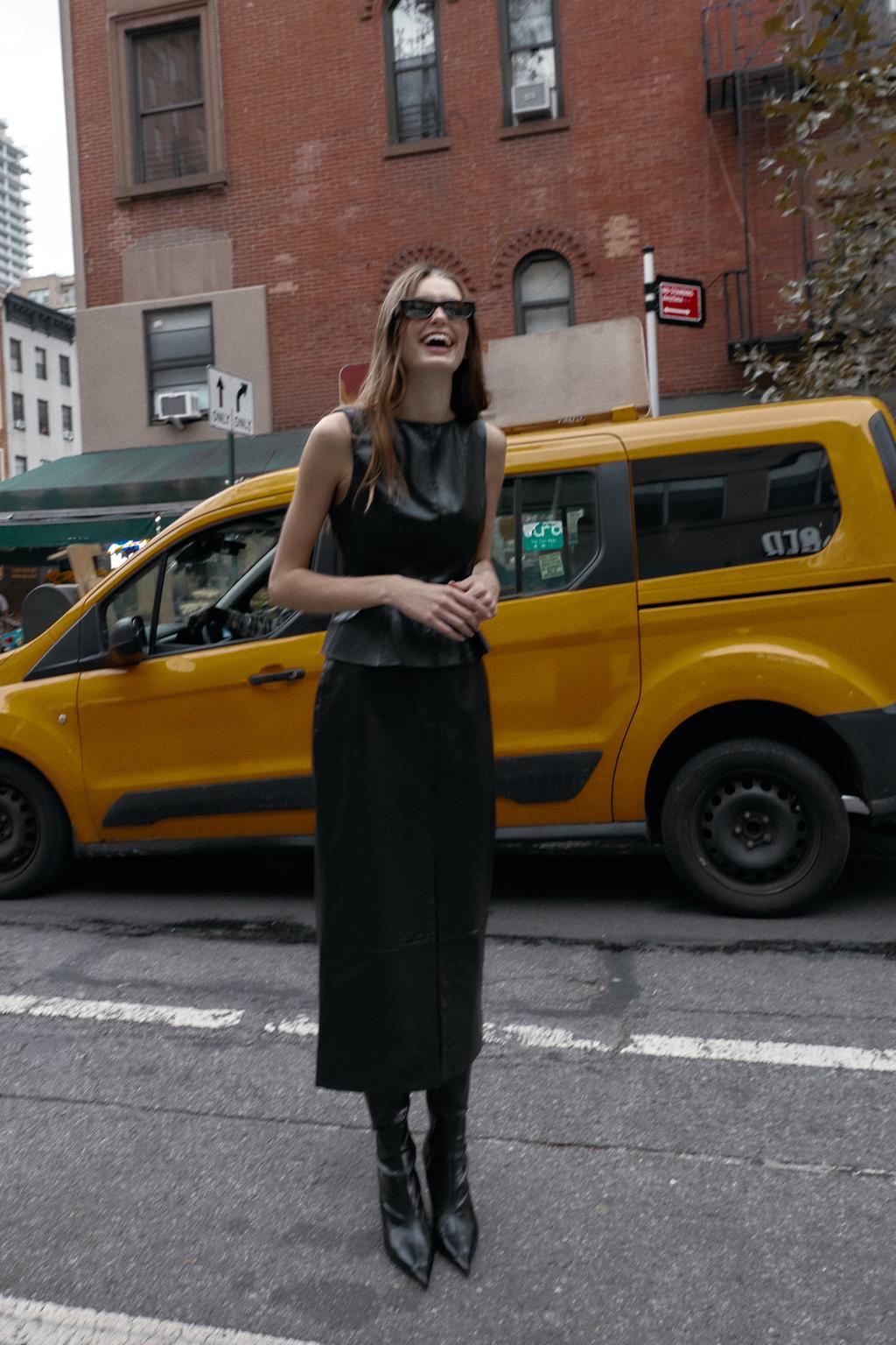 Zara Юбка миди из искусственной кожи - Цвет черный - black | 2141/683