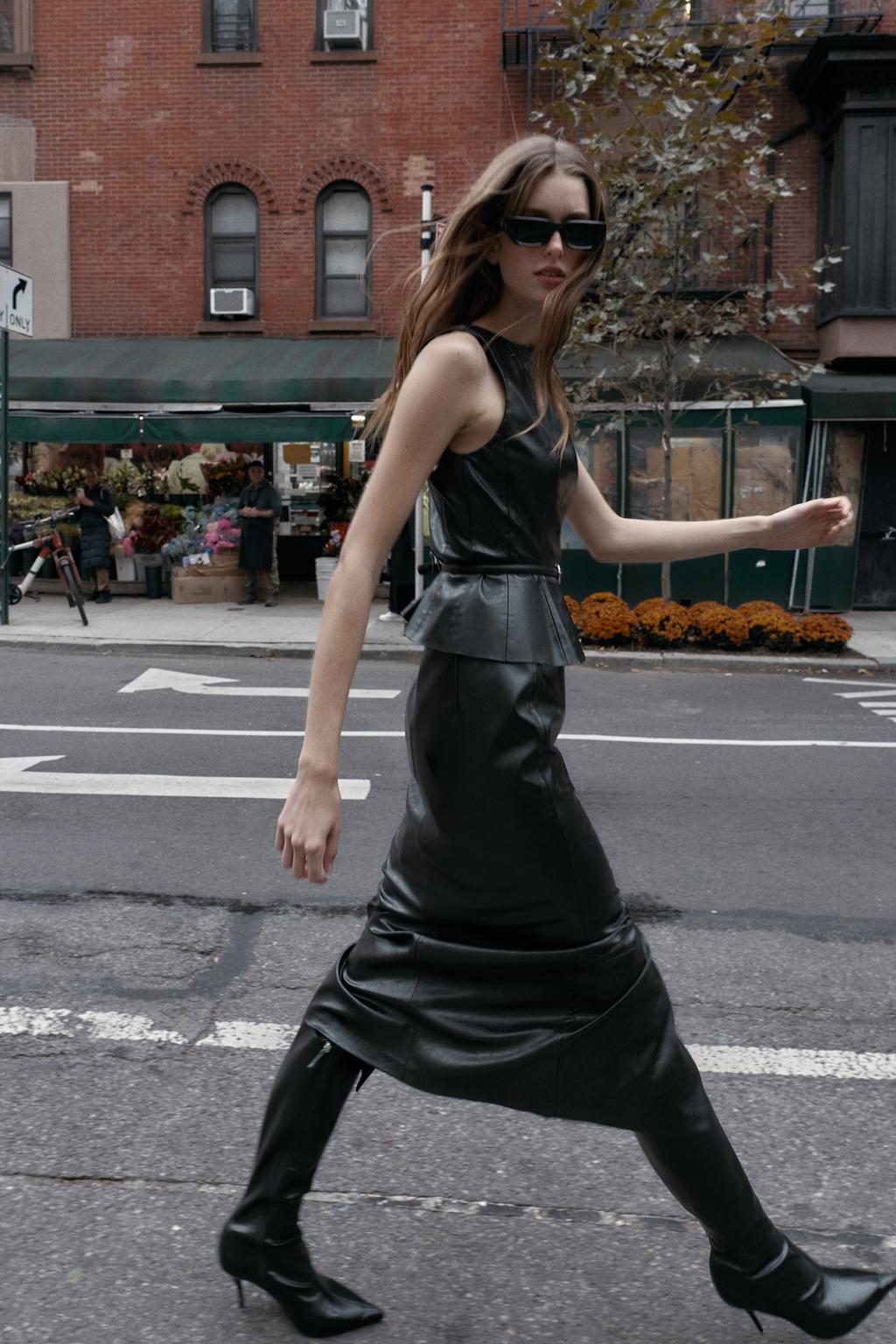 Zara Юбка миди из искусственной кожи - Цвет черный - black | 2141/683