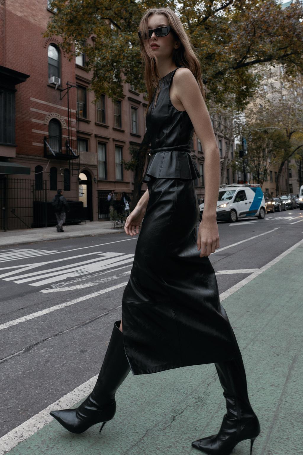 ЮБКА МИДИ ИЗ ИСКУССТВЕННОЙ КОЖИ