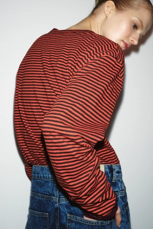 Футболка из хлопка и льна в полоску- Заказать в России