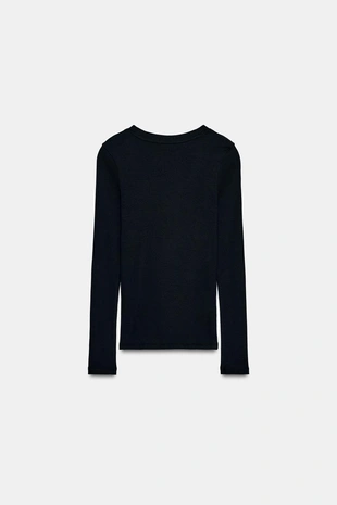 Футболка в рубчик с длинными рукавами- Заказать в России