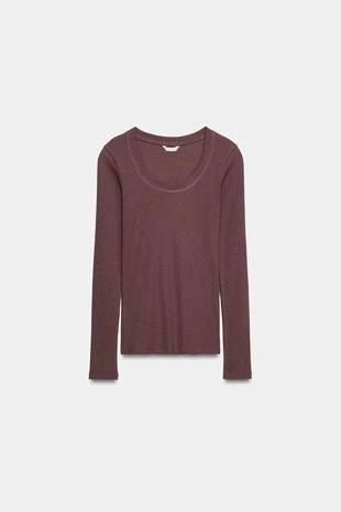 Футболка в рубчик с длинными рукавами- Заказать в России