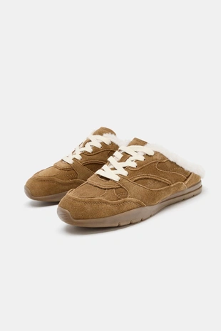 Спортивная обувь без задника из ворсистой кожи с имитацией меха- Заказать в России