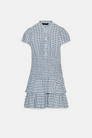 Короткое платье в клетку с воланами- Заказать в России