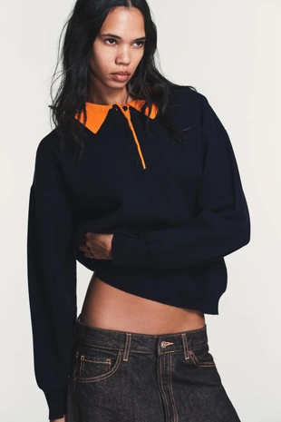 Вязаный джемпер поло с контрастным воротником- Заказать в России