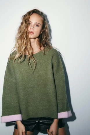 washed green | 2142/028/519 - Zara Комбинированный вязаный джемпер