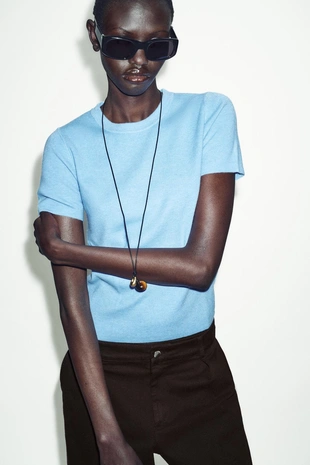 Купить Zara Свитер с короткими рукавами из мягкого трикотажа