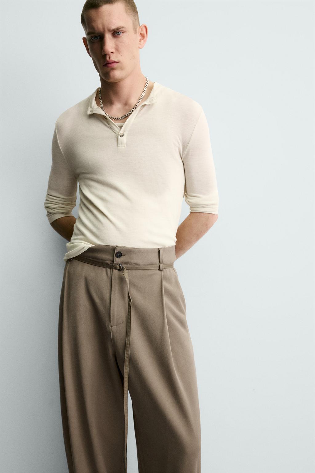 БРЮКИ BALLOON FIT С ЗАЩИПАМИ И ПОЯСОМ