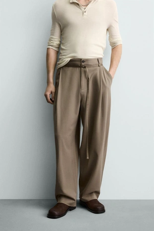 Брюки BALLOON FIT с защипами и поясом- Заказать в России