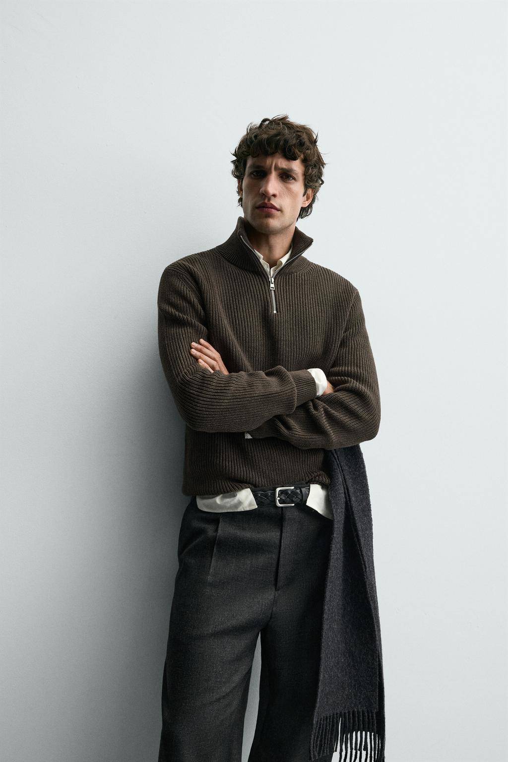 СВИТЕР ИЗ ЖЕМЧУЖНОЙ ВЯЗКИ С ВОРОТНИКОМ НА МОЛНИИ