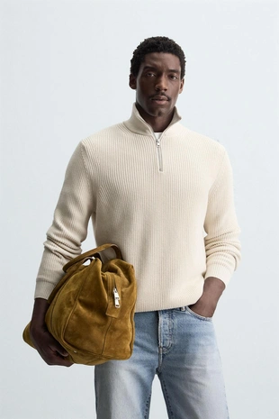 Джемпер вязаный жемчужным узором с воротником на молнии