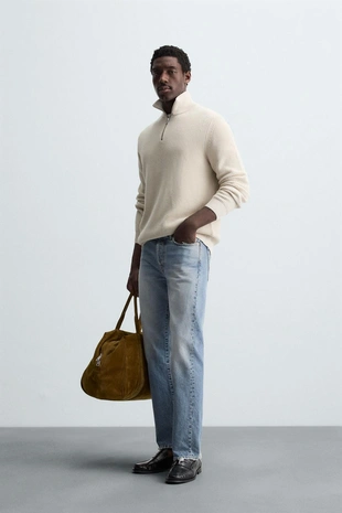 Джемпер вязаный жемчужным узором с воротником на молнии