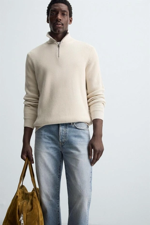 Джемпер вязаный жемчужным узором с воротником на молнии- Заказать в России