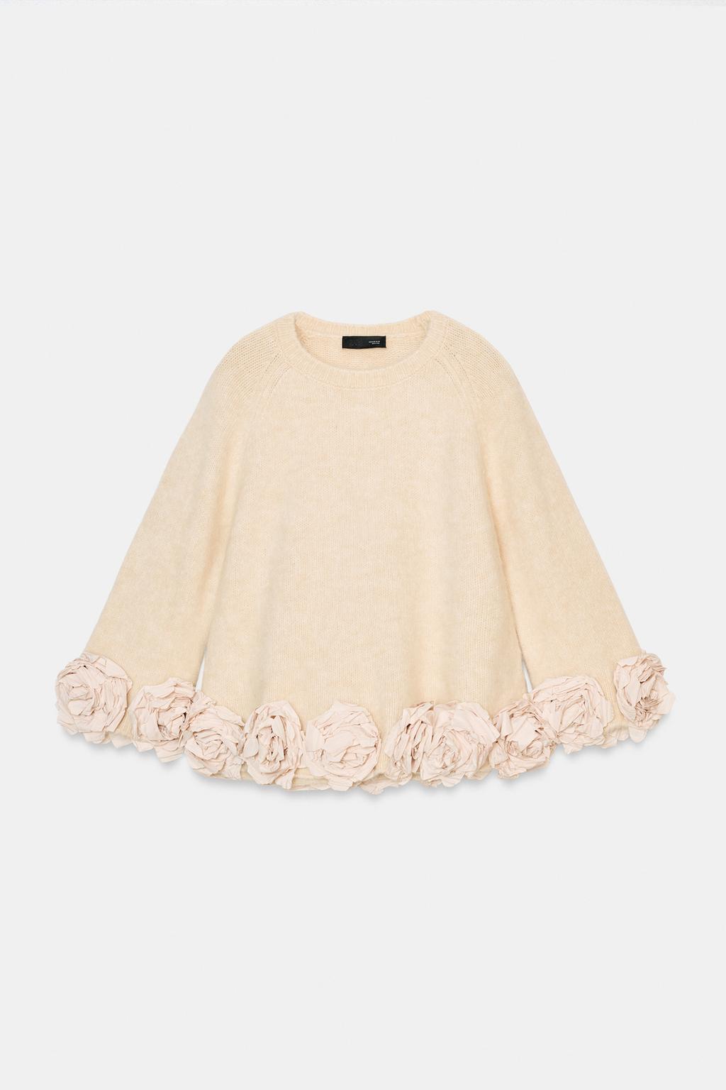 СВИТЕР С КОНТРАСТНЫМИ ЦВЕТОЧНЫМИ ДЕТАЛЯМИ