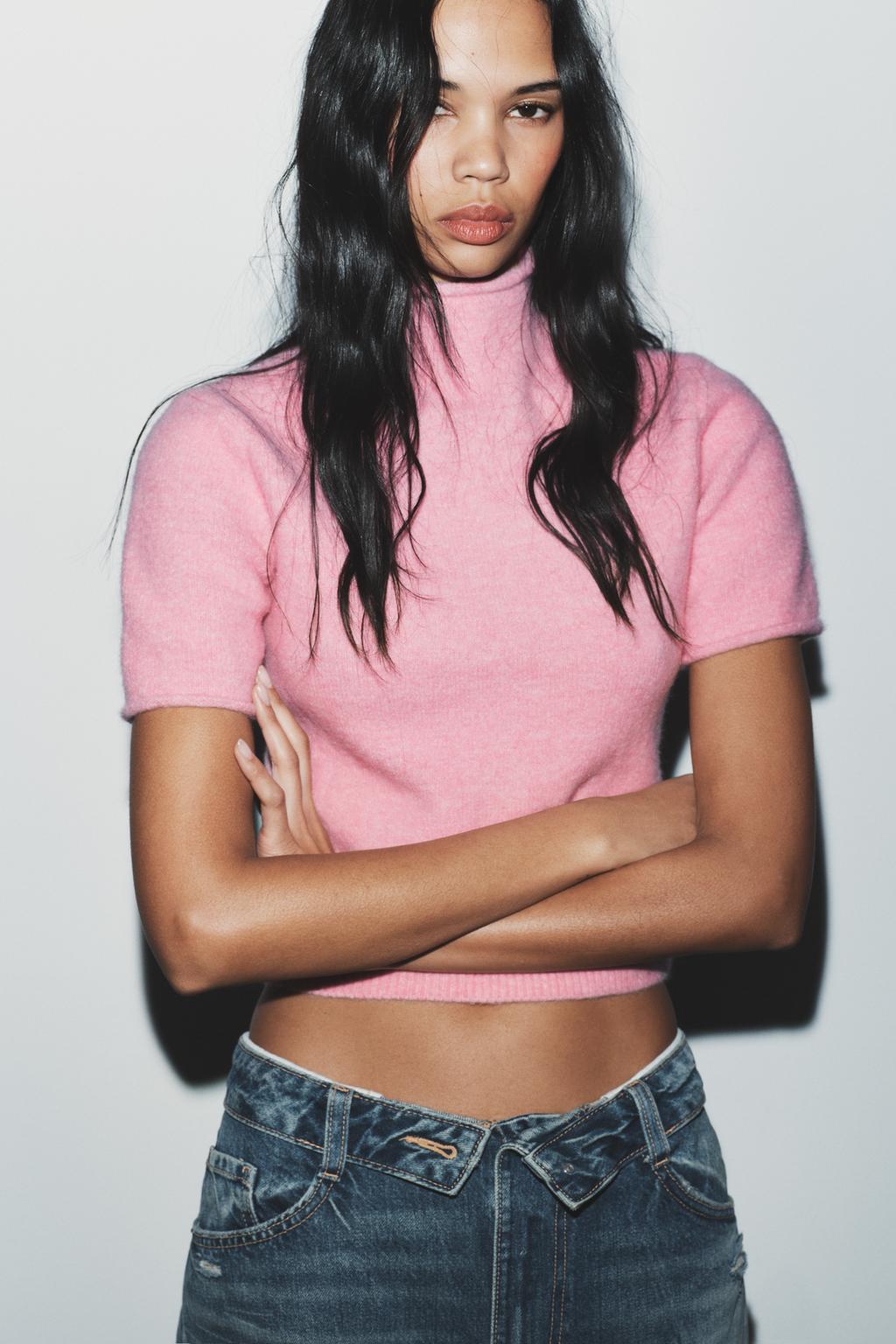 СВИТЕР ИЗ МЯГКОГО ТРИКОТАЖА С КОРОТКИМИ РУКАВАМИ