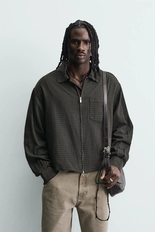 Рубашка в клетку из хлопка и льна- Заказать в России